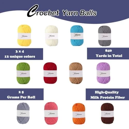 Yarniss Crochet Kit for Beginners, All in One Crochet Kits with 12 Yarn Skeins & 10 Ergonomic Hooks, Adult Crafting Set (Navy) thumbnail 4