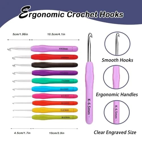 Yarniss Crochet Kit for Beginners, All in One Crochet Kits with 12 Yarn Skeins & 10 Ergonomic Hooks, Adult Crafting Set (Navy) thumbnail 8