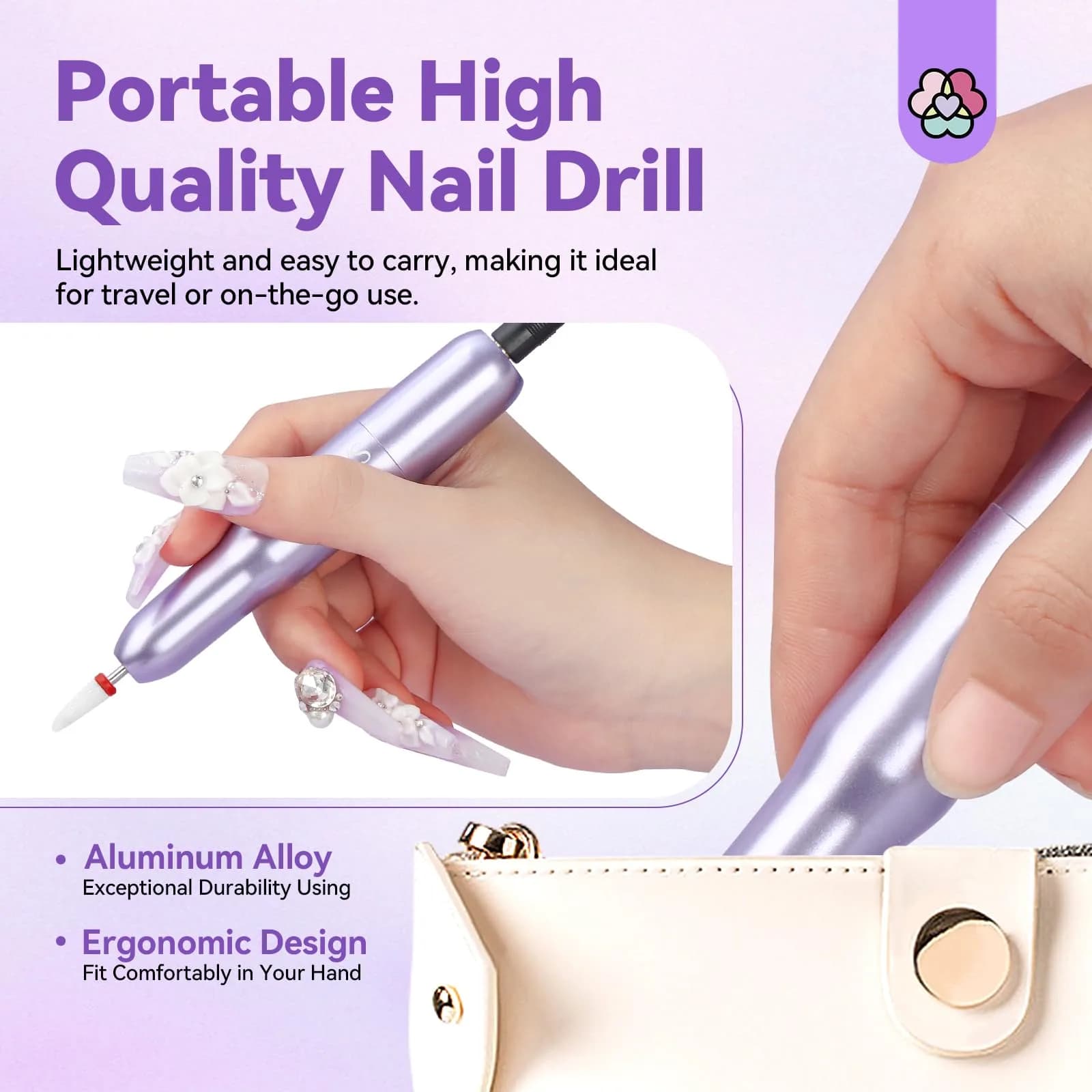 SAVILAND Portable Electric Nail Drill Kit 20000 RPM Purple | Lightweight Aluminum Alloy - view 6