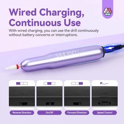 SAVILAND Portable Electric Nail Drill Kit 20000 RPM Purple | Lightweight Aluminum Alloy thumbnail 7