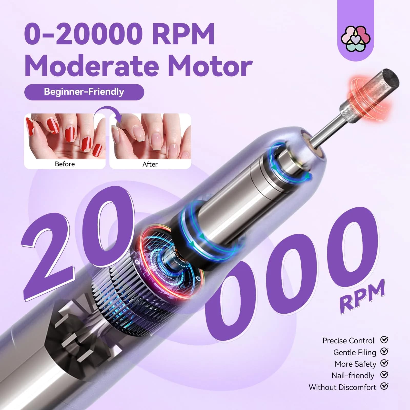 SAVILAND Portable Electric Nail Drill Kit 20000 RPM Purple | Lightweight Aluminum Alloy - view 3
