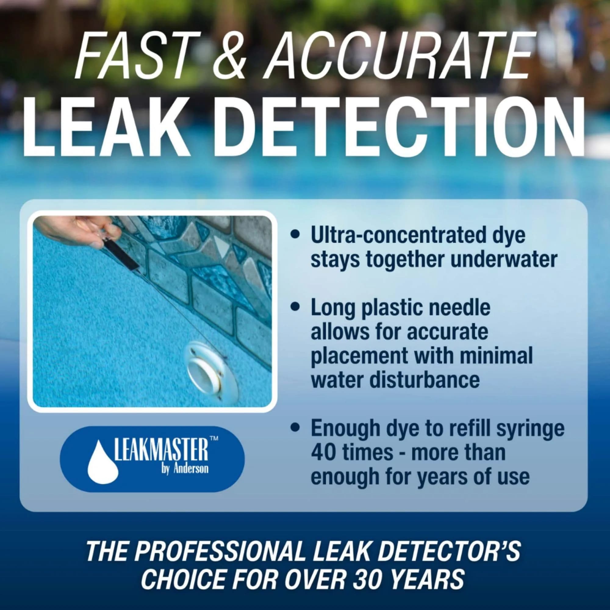 Leakmaster Pool Leak Detection Kit – 8 oz Blue Dye with Reusable Syringe – 492ml (16 fl oz) Total | Professional Water Tracing Tool (2 Pack) - view 2