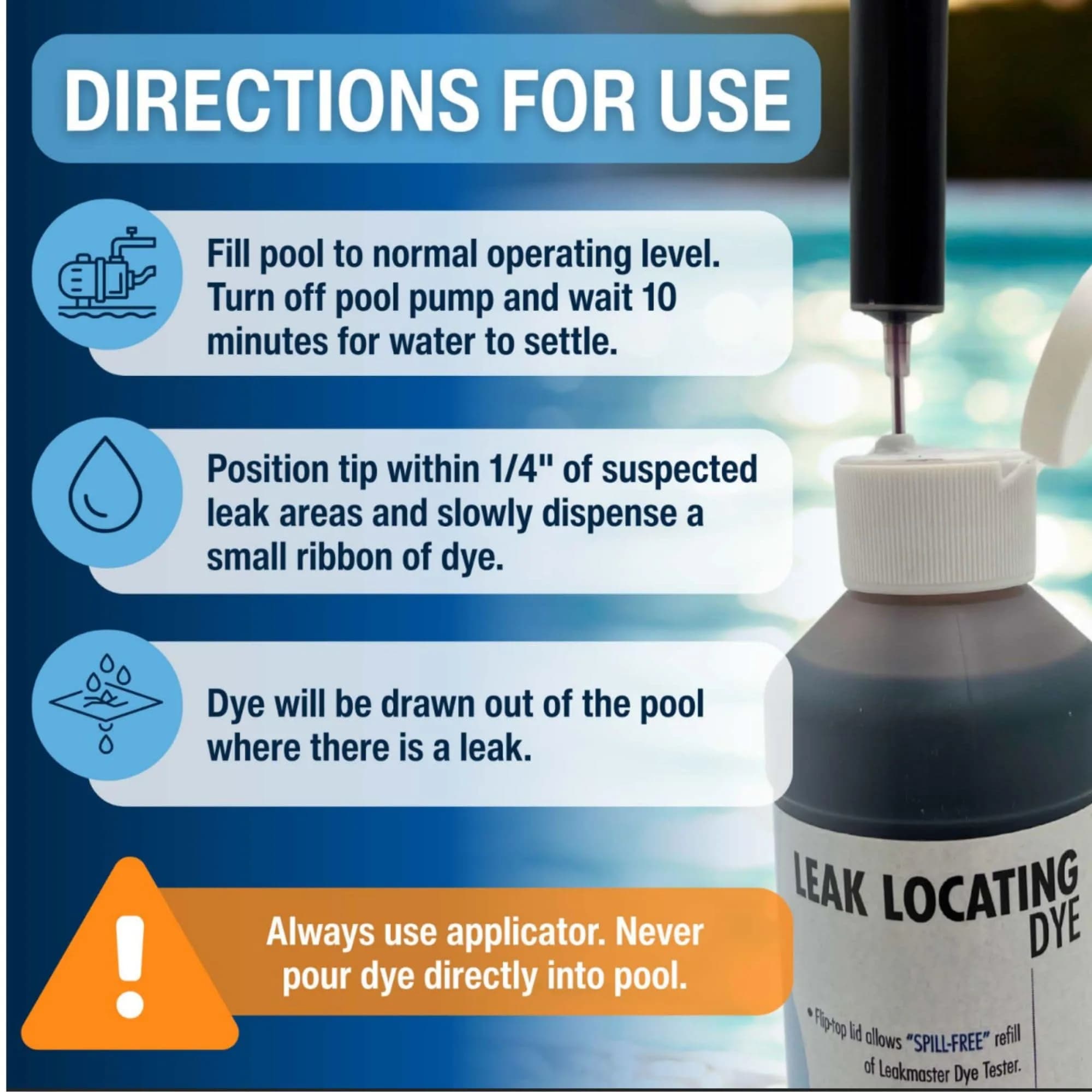 Leakmaster Pool Leak Detection Kit – 8 oz Blue Dye with Reusable Syringe – 492ml (16 fl oz) Total | Professional Water Tracing Tool (2 Pack) - view 3