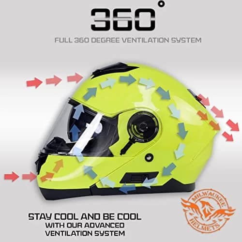 Milwaukee Helmets Advanced DOT Modular Full Face Motorcycle Helmet - Flip Up Front - Dual Visor Drop Down Shield | DOT FMVSS 218 Certified thumbnail 4