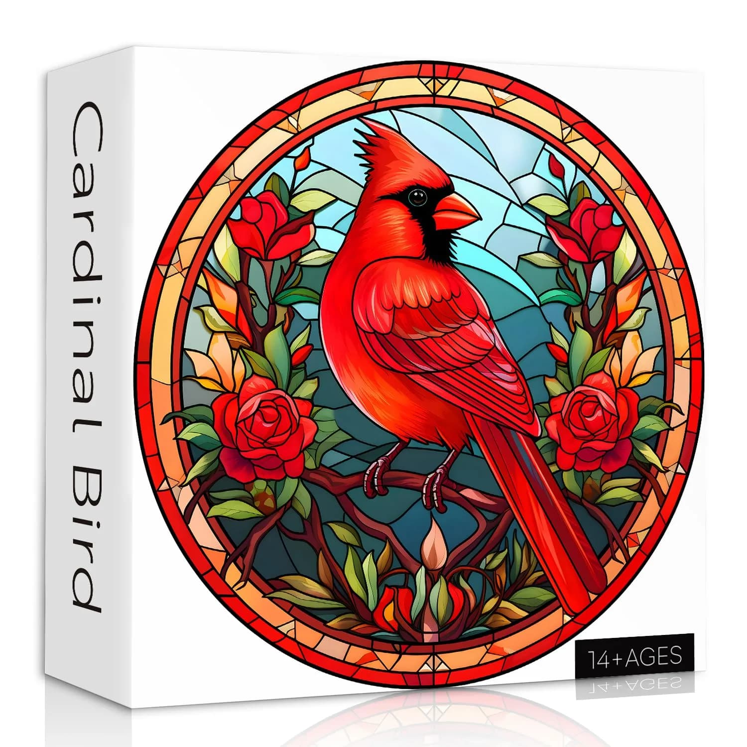 PICKFORU Stained Glass Puzzle Bird 1000 Pieces Round Cardinal Flower Puzzle | Educational Skill Building - main product image