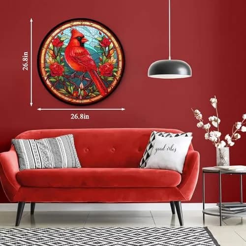 PICKFORU Stained Glass Puzzle Bird 1000 Pieces Round Cardinal Flower Puzzle | Educational Skill Building thumbnail 4
