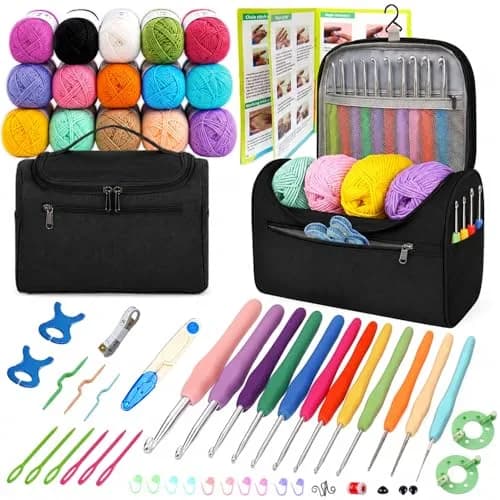 Yarniss Complete Crochet Kit for Beginners | 12 Ergonomic Hooks, 15 Yarn Colors, Storage Bag thumbnail 1