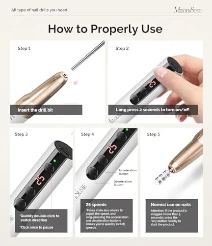 MelodySusie PC180E Cordless Nail Drill 25000RPM | Rechargeable Electric File with LED Display thumbnail 5