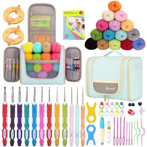 Yarniss Complete Crochet Kit for Beginners with Bag, Mint | 1050 Yards Yarn & Ergonomic Hooks | Learn Crochet with Video Tutorials - main product image