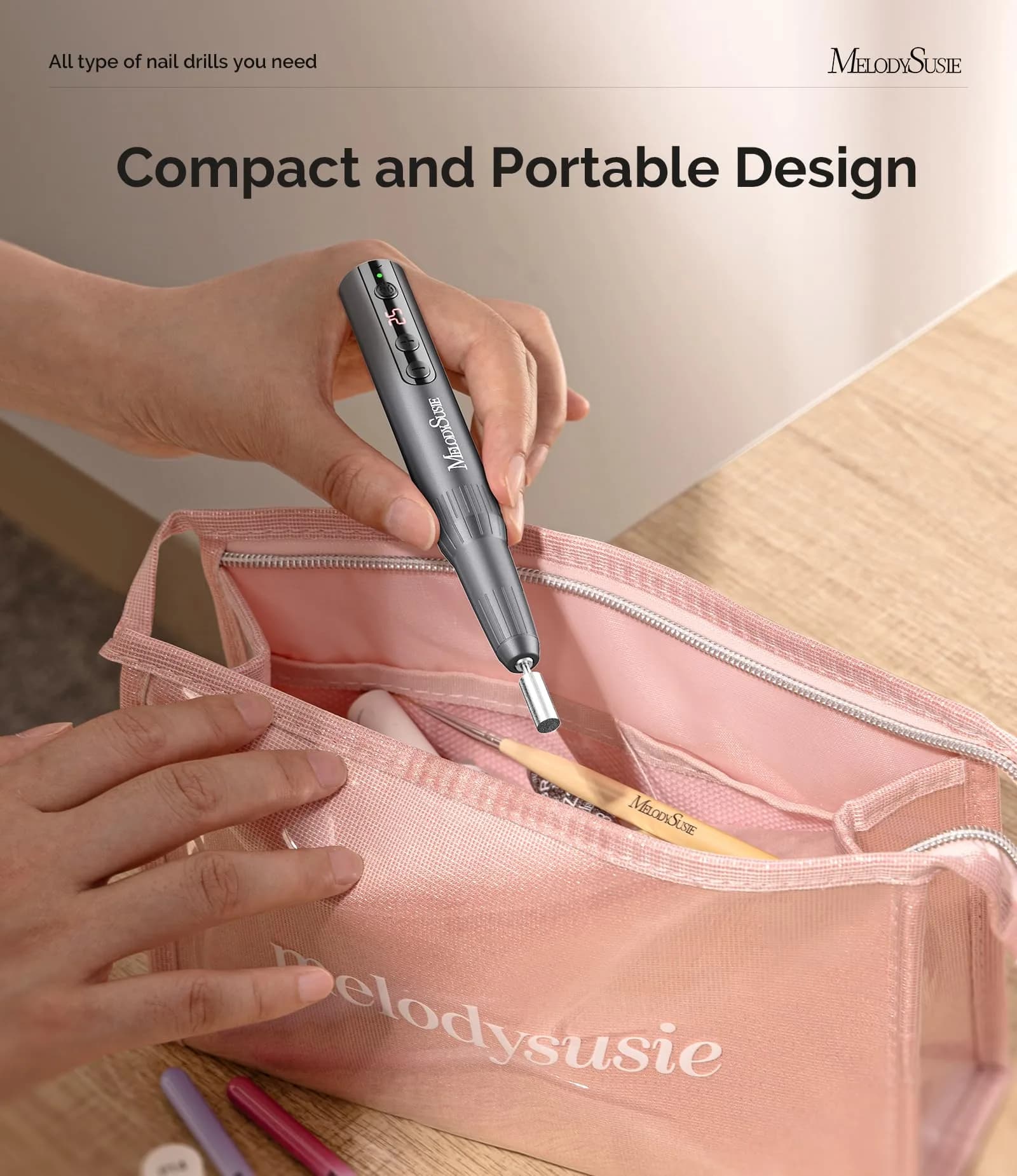 MelodySusie PC180E Cordless Nail Drill 25000RPM LED Display | Professional Portable Electric File - view 2