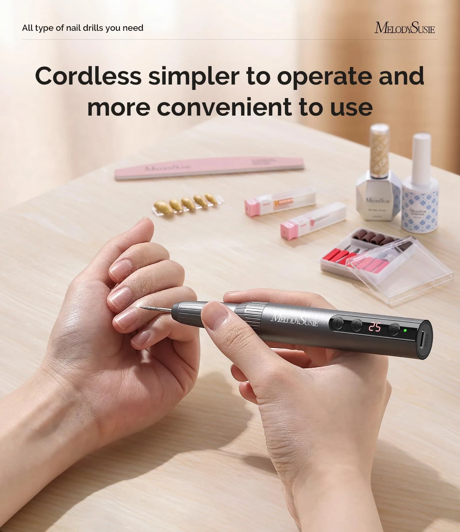 MelodySusie PC180E Cordless Nail Drill 25000RPM LED Display | Professional Portable Electric File - view 3