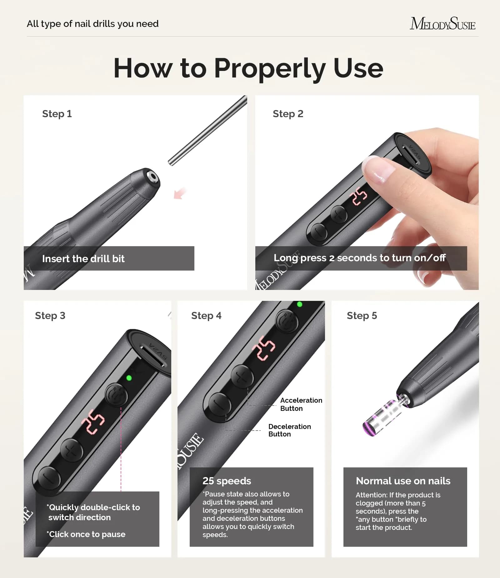 MelodySusie PC180E Cordless Nail Drill 25000RPM LED Display | Professional Portable Electric File - view 5