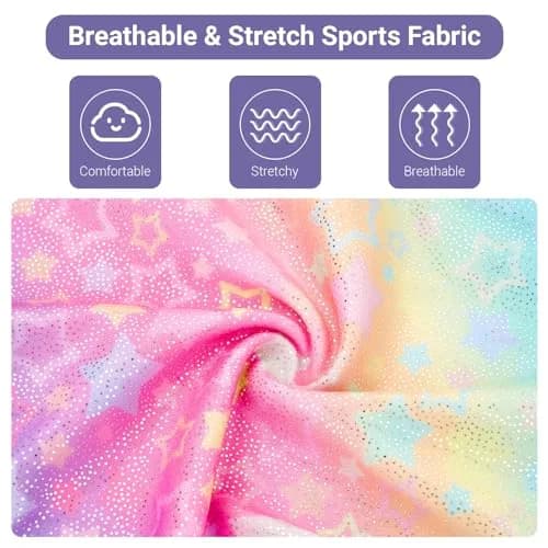 JiAmy Girls Gymnastics Leotards 3 Pcs Long Sleeve Sparkly Dance Biketards with Shorts & Scrunchie, Star Colored, 11-12 Years thumbnail 5