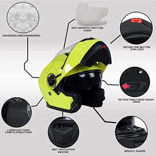 Milwaukee Helmets Advanced Full-Face Motorcycle Modular Helmets for Biker w/Drop Down Visor - XX-Large | DOT FMVSS 218 Certified thumbnail 2