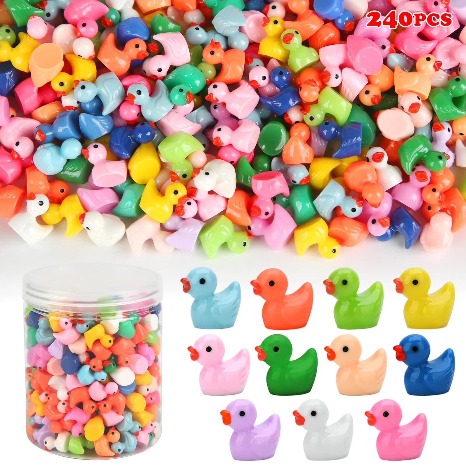 GWAHSA Mini Ducks 240pcs (0.6 inch) | Colorful Resin Figurines for Crafts & Decor - main product image