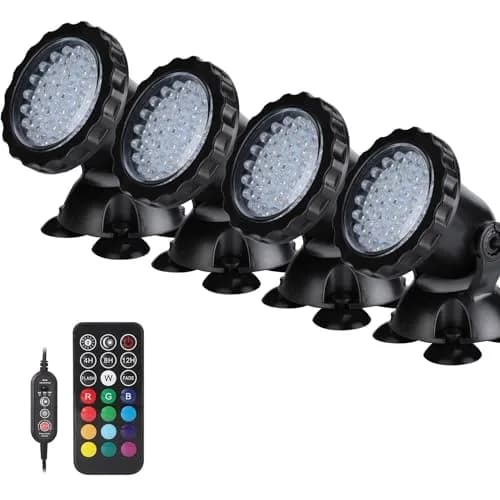 ZHGSERVU Pond Lights LED Underwater Fountain Lights 36LED Bulbs with Timer Remote Control Colors Changing Submersible Spotlight Set of 4 | IP68 Waterproof for Ponds, Fountains, Aquariums, Pools thumbnail 1