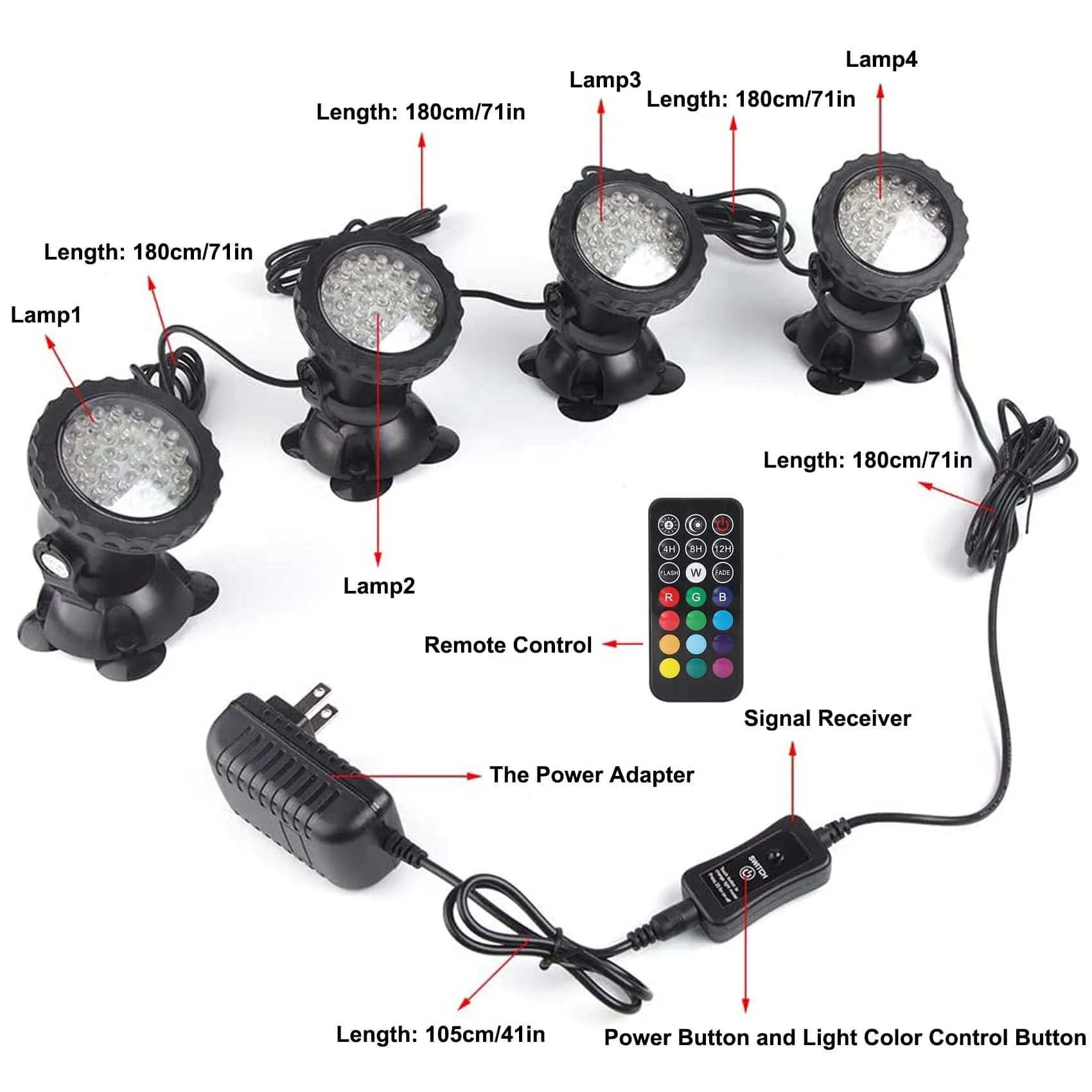 ZHGSERVU Pond Lights LED Underwater Fountain Lights 36LED Bulbs with Timer Remote Control Colors Changing Submersible Spotlight Set of 4 | IP68 Waterproof for Ponds, Fountains, Aquariums, Pools - view 4