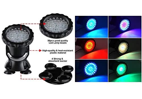 ZHGSERVU Pond Lights LED Underwater Fountain Lights 36LED Bulbs with Timer Remote Control Colors Changing Submersible Spotlight Set of 4 | IP68 Waterproof for Ponds, Fountains, Aquariums, Pools thumbnail 6