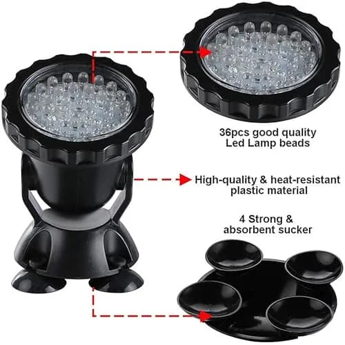 ZHGSERVU Pond Lights LED Underwater Fountain Lights 36LED Bulbs with Timer Remote Control Colors Changing Submersible Spotlight Set of 4 | IP68 Waterproof for Ponds, Fountains, Aquariums, Pools thumbnail 3