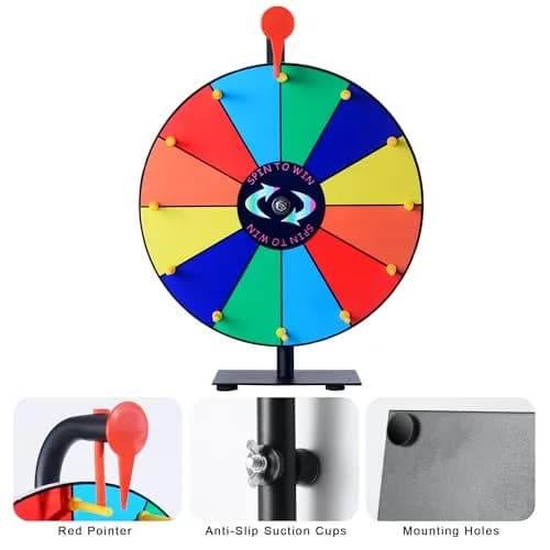 LRMBKM 12-Slot Prize Wheel with Stand & Heavy-Duty Base, 30.48cm (12 Inch) | Customizable for Parties & Trade Shows thumbnail 4