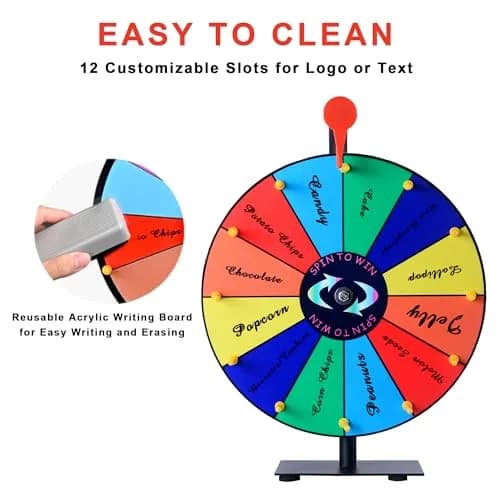 LRMBKM 12-Slot Prize Wheel with Stand & Heavy-Duty Base, 30.48cm (12 Inch) | Customizable for Parties & Trade Shows thumbnail 6
