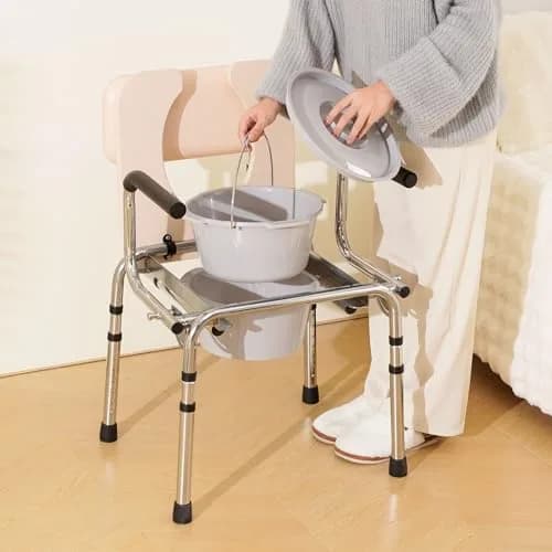 VEVOR Commode Chair Bedside Commode with Padded Seat, Drop-Down Arms, 7-Level Adjustable Height, 2.6kg (5.8L) Bucket, Easy Assembly, 158kg Capacity thumbnail 9