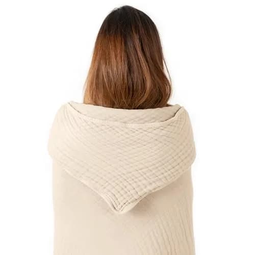 Comfy Cubs Adult Hooded Towel - Large 58'' x 58'', Soft, Absorbent, Stylish Dual-Function Muslin Towel Hoodie for Bath, Relaxation, and Everyday Use - Sand thumbnail 6