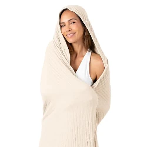 Comfy Cubs Adult Hooded Towel - Large 58'' x 58'', Soft, Absorbent, Stylish Dual-Function Muslin Towel Hoodie for Bath, Relaxation, and Everyday Use - Sand thumbnail 2