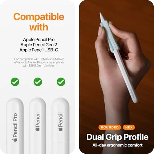 UPPERCASE NimbleGrip Gen 2 Silicone Ergonomic Grip for Apple Pencil 2/Pro/USB-C | Comfortable, Magnetic, Wireless Charging (Mint) thumbnail 6