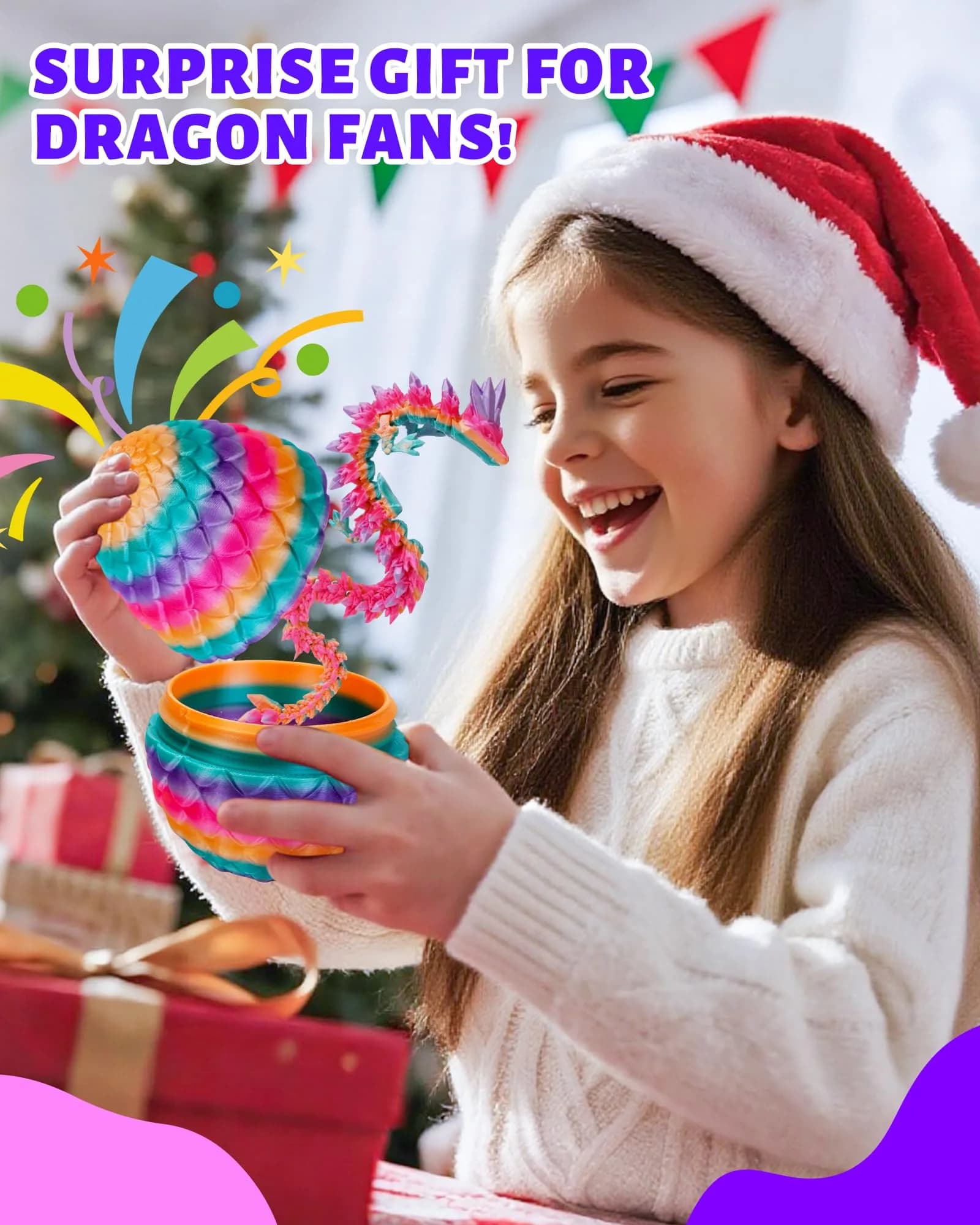 TBOLINE 3D Printed Dragon Egg with Articulated Crystal Dragon Toy, 12-inch, Random Candy Color | ASTM-Certified Non-Toxic Toy - view 6