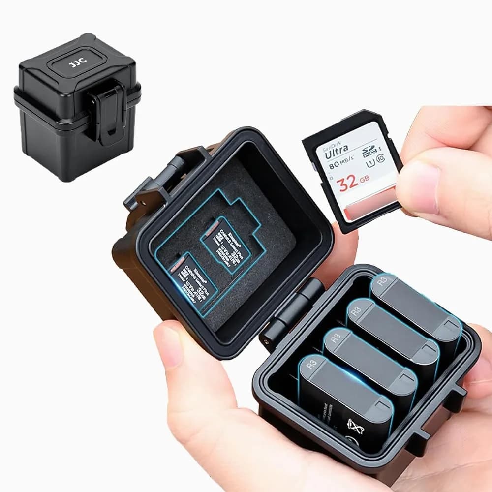 JJC Battery & SD Card Case Water-Resistant Shockproof Storage Box for Lithium Batteries & Memory Cards