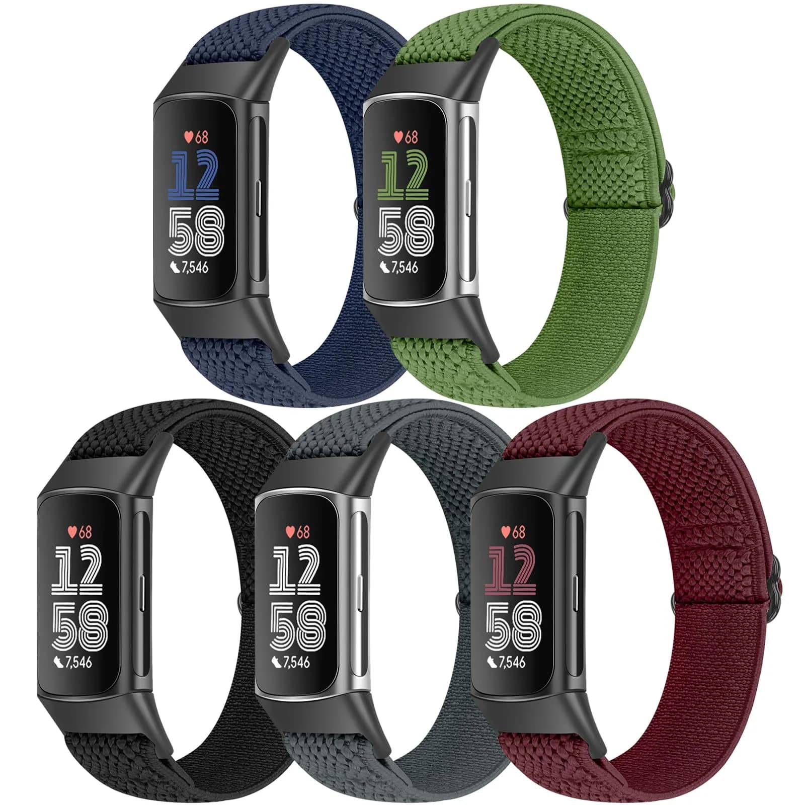 Bcuckood Watch Bands 5 Pack Nylon Stretchy Breathable Adjustable | Sport Strap for Fitbit Charge 6/5