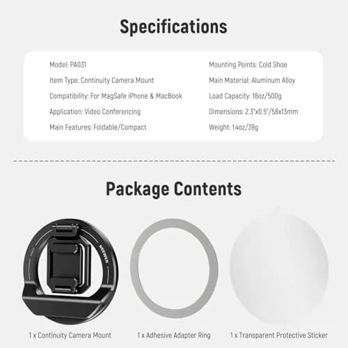 NEEWER Foldable Continuity Camera Mount with Cold Shoe for MagSafe iPhone 15 Pro Max 14 13 12 MacBook Air 13" M1, MacBook Air 2018-2020, MacBook Pro 13" M1/M2, PA031 | Compact, Foldable Video Accessory thumbnail 8