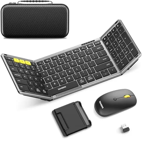 Samsers Foldable Keyboard and Mouse Combo, Full-Size Portable Travel Keyboard & Rechargeable Wireless Mouse | Bluetooth 5.0 x 2 + 2.4G - main product image