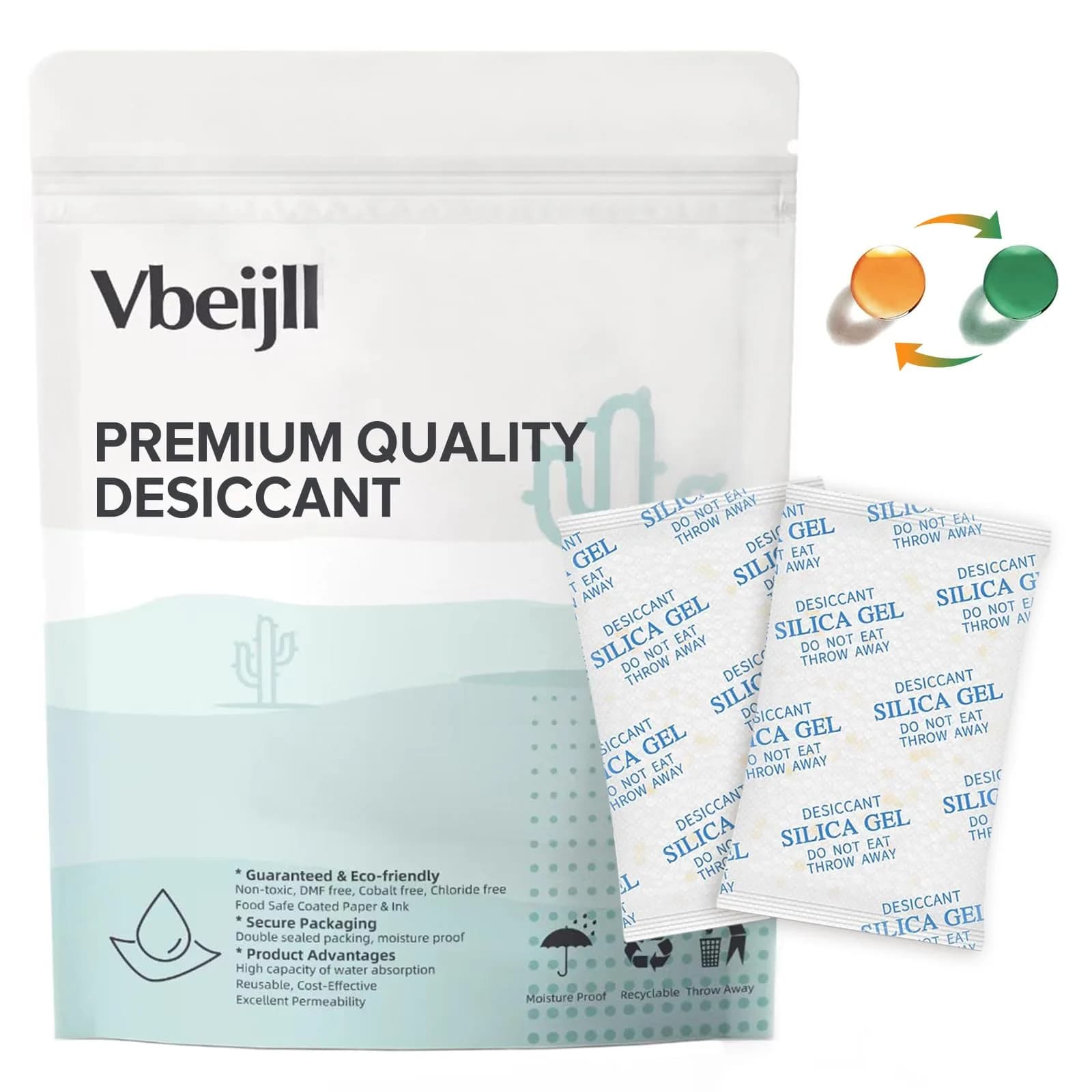 Vbeijll 5 Gram Silica Gel Packets (50 Pack) Moisture Absorbers for Lab & Home — A-Grade Silica Gel