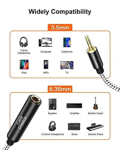 CableCreation 6.35mm to 3.5mm Audio Adapter Cable 0.7m (2.3ft) | Connect Amplifiers to Headphones thumbnail 7