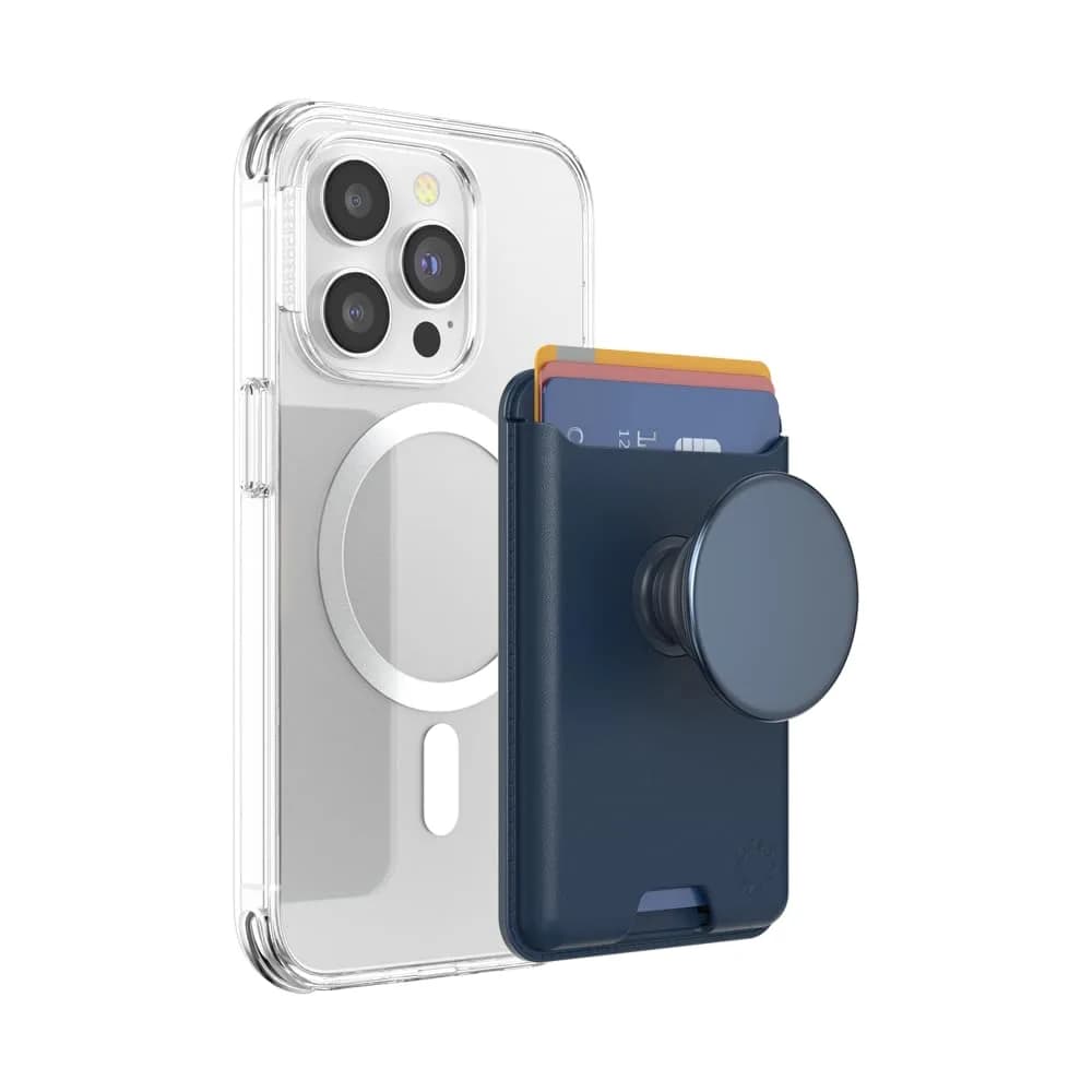 PopSockets Phone Wallet for MagSafe with Grip- Navy | Slim Magnetic Card Holder & Stand - main product image