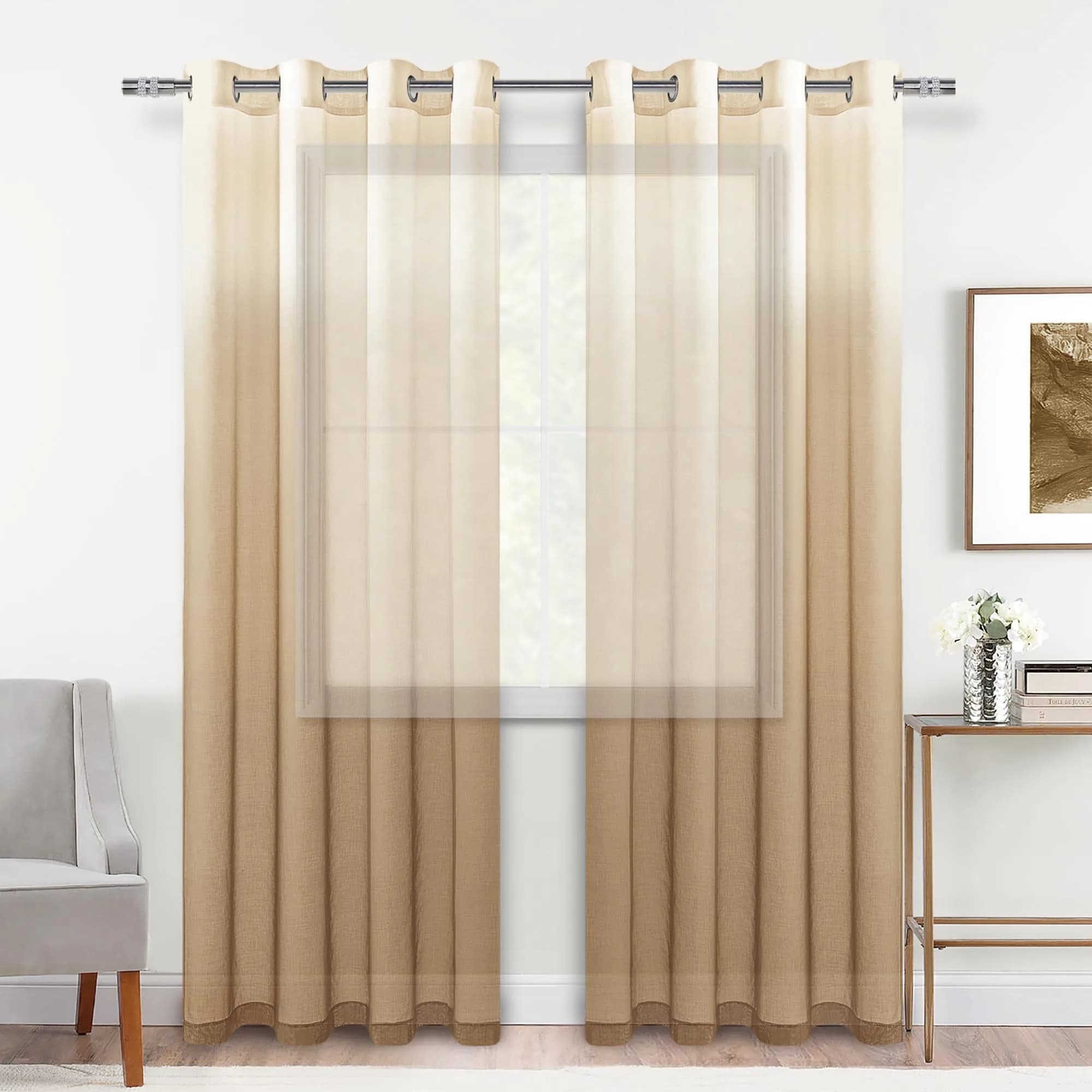 DWCN Taupe Ombre Sheer Curtains 96 Inches Long | Elegant Light Diffusion for Living Room