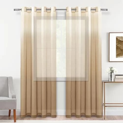 DWCN Taupe Ombre Sheer Curtains 96 Inches Long | Elegant Light Diffusion for Living Room thumbnail 1