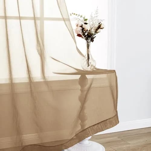 DWCN Taupe Ombre Sheer Curtains 96 Inches Long | Elegant Light Diffusion for Living Room thumbnail 3