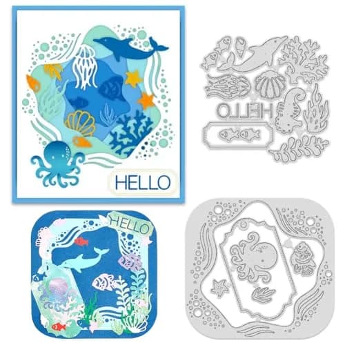 INFUNLY Ocean Theme Metal Cutting Dies Set 2PCS 19.8cm x 11.3cm | Sea Animal Die Cuts for Card Making thumbnail 1