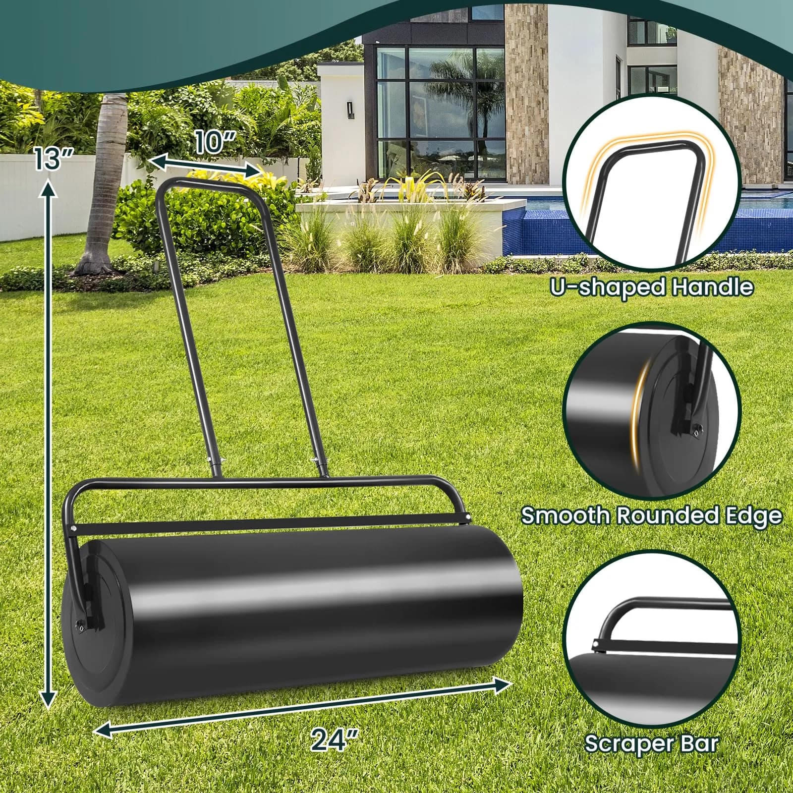 ARNOT Lawn Roller 13x24-Inch | Heavy-Duty Steel Garden Drum for Leveling & Seeding thumbnail 7