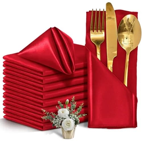 Eychei Satin Napkins, Red, 17" x 17" | Elegant, Durable Polyester for Home & Commercial Use thumbnail 1