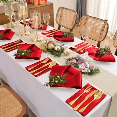 Eychei Satin Napkins, Red, 17" x 17" | Elegant, Durable Polyester for Home & Commercial Use thumbnail 3