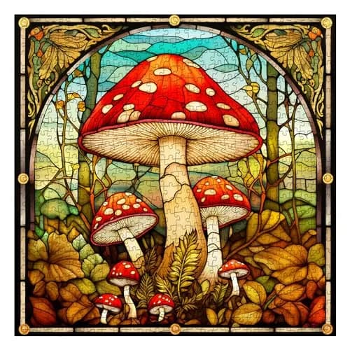 PPuzzling Vintage Mushroom Puzzle 1000 Pieces | Challenging Retro Stained Glass Art (23.85in x 23.85in) thumbnail 1