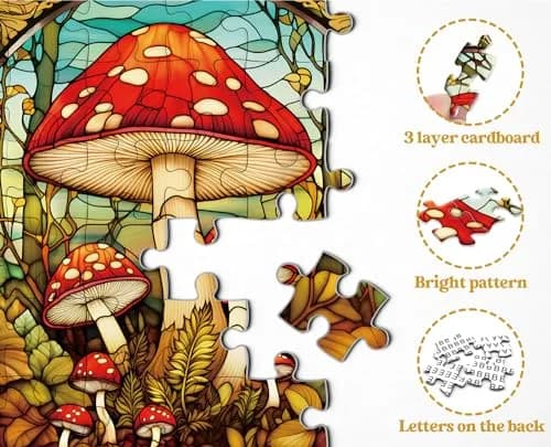 PPuzzling Vintage Mushroom Puzzle 1000 Pieces | Challenging Retro Stained Glass Art (23.85in x 23.85in) thumbnail 4