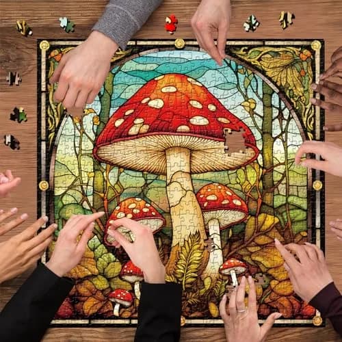PPuzzling Vintage Mushroom Puzzle 1000 Pieces | Challenging Retro Stained Glass Art (23.85in x 23.85in) thumbnail 5