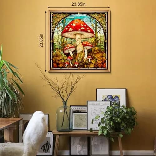 PPuzzling Vintage Mushroom Puzzle 1000 Pieces | Challenging Retro Stained Glass Art (23.85in x 23.85in) thumbnail 3
