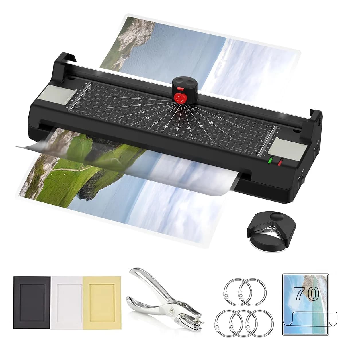 Eficentline Green A3 Laminator Machine with 50 Pouches, Trimmer & Corner Rounder | 330mm Width — WZ001-70pcs