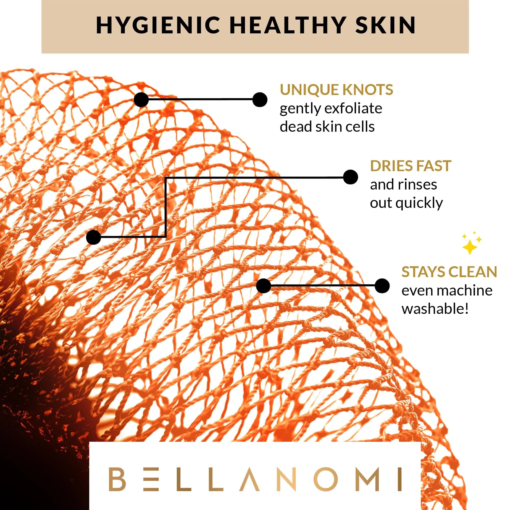 Bellanomi African Exfoliating Net Sponge Orange 114 cm (45 inches) | Authentic Sapo for Deep Exfoliation - view 3